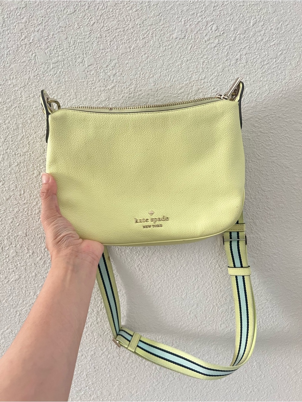 kate spade lemon yellow leather crossbody with striped strap
